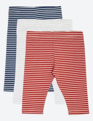 Lot de 3&nbsp;leggings en coton &agrave; rayures