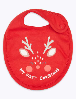 Bavoir en coton avec texte &laquo;&nbsp;My First Christmas&nbsp;&raquo;