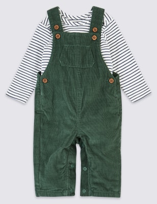 Ensemble 2&nbsp;pi&egrave;ces 100&nbsp;% coton avec salopette en velours c&ocirc;tel&eacute;