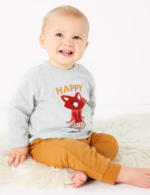 Ensemble 2&nbsp;pi&egrave;ces en jersey et coton biologique avec top &agrave; motif renard et bas