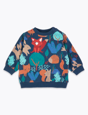 Sweatshirt en coton &agrave; imprim&eacute; animaux de la for&ecirc;t