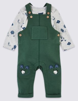 Ensemble 2&nbsp;pi&egrave;ces en jersey avec salopette &agrave; motif renard