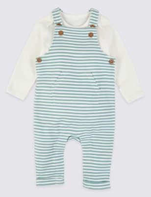 Ensemble 2&nbsp;pi&egrave;ces avec salopette &agrave; rayures