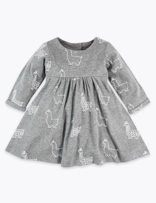 Robe en jersey et coton &agrave; imprim&eacute; lama