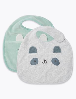 Lot de 2&nbsp;bavoirs &agrave; motif visage d&rsquo;animal