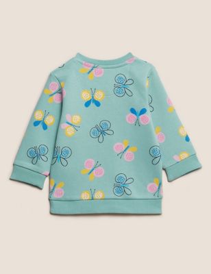 M&S Girls Cotton Rich Butterfly Print Sweatshirt (0-3 Yrs)