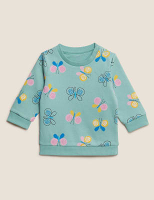 

M&S Collection Sweatshirt mit hohem Baumwollanteil und Schmetterlingsmuster (0-3 J.) - Green Mix, Green Mix