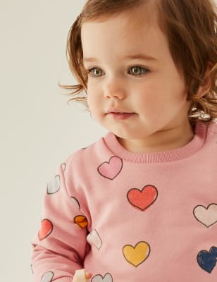

M&S Collection Sudadera de algodón con corazones 'Love' (0-3 años) - Pink Mix, Pink Mix