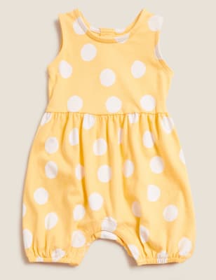 Barboteuse en coton biologique à pois (jusqu'au 3 ans) - Yellow Mix