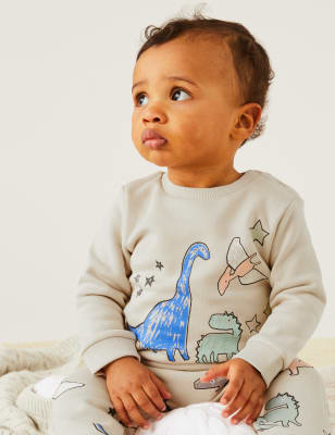 

M&S Collection Sudadera de algodón de dinosaurios (0-3 años) - Cream Mix, Cream Mix