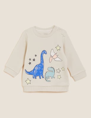 

M&S Collection Sweatshirt mit hohem Baumwollanteil und Dinosauriermuster (0-3 J.) - Cream Mix, Cream Mix