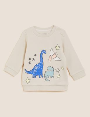 M&S Girls Cotton Rich Dinosaur Sweatshirt (0-3 Yrs)