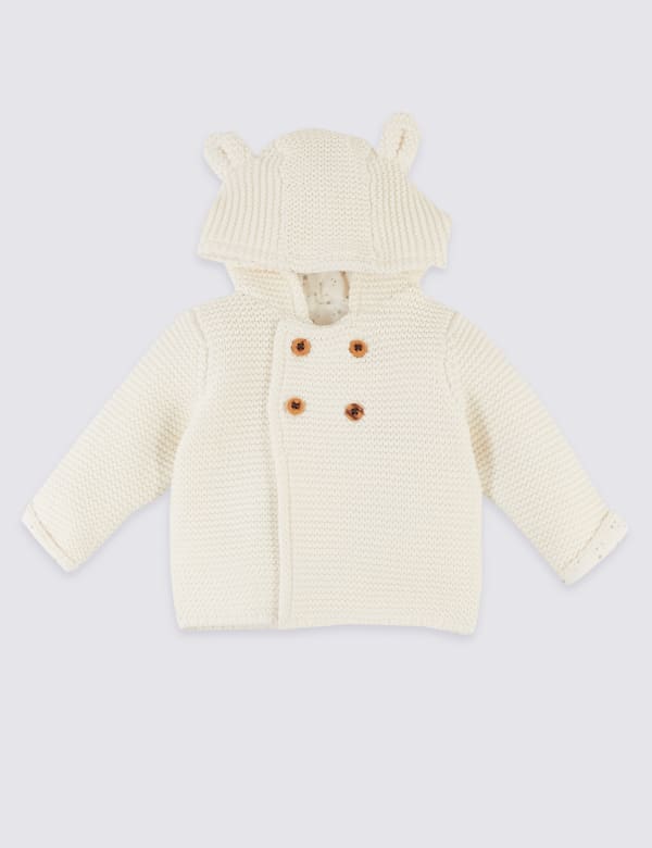 Pure Cotton Hooded Chunky Knit Cardigan (7lbs-3 Yrs)
