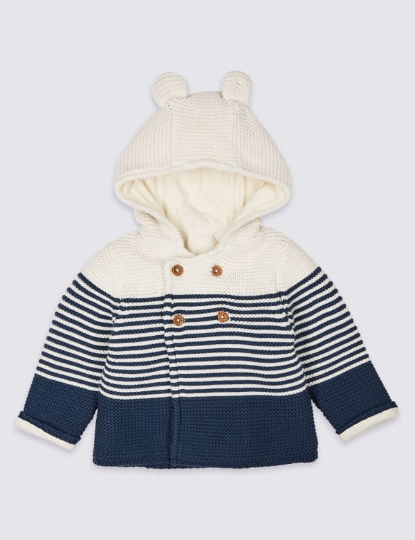 Pure Cotton Hooded Chunky Knit Cardigan (7lbs-3 Yrs)