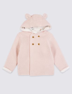 Pure Cotton Hooded Chunky Knit Cardigan (7lbs 3 Yrs) Pure Cotton Hooded Chunky Knit Cardigan (7lbs 3 Yrs)