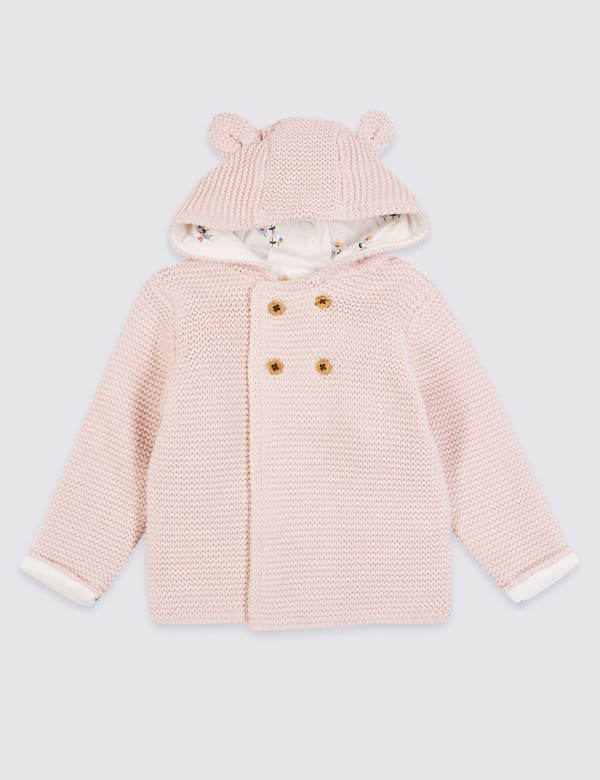 Pure Cotton Hooded Chunky Knit Cardigan (7lbs-3 Yrs)