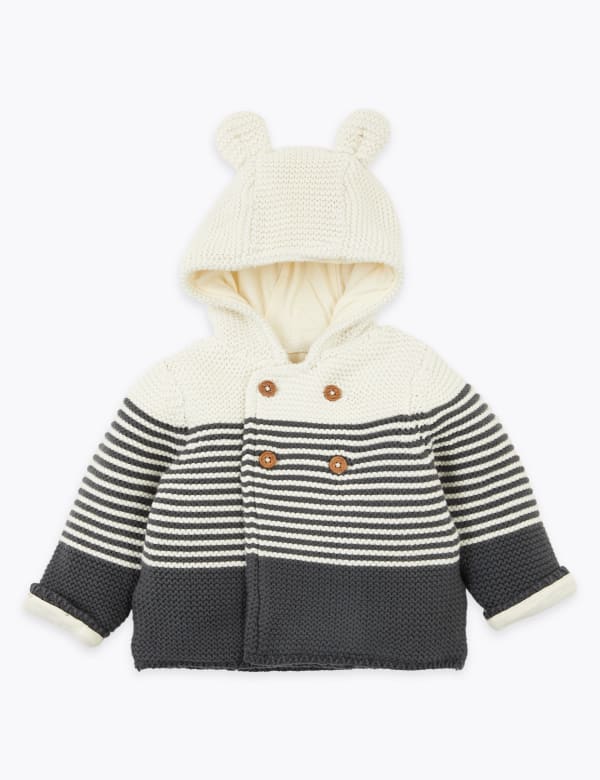 Pure Cotton Hooded Chunky Knit Cardigan (7lbs-3 Yrs)