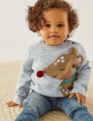 

Unisex,Boys,Girls M&S Collection Reindeer Knitted Jumper (0-3 Yrs) - Grey Mix, Grey Mix
