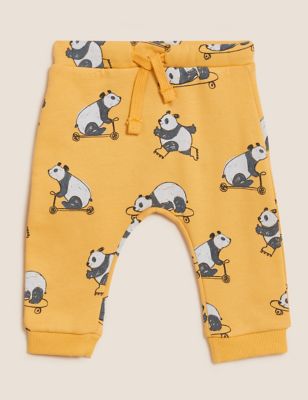 M&S Boys Cotton Rich Skating Panda Print Joggers (0-3 Yrs)