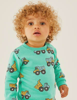 

M&S Collection Sweatshirt mit hohem Baumwollanteil und Fahrzeugmuster (0-3 J.) - Aqua Marine, Aqua Marine