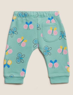 M&S Girls Cotton Rich Butterfly Print Joggers (0-3 Yrs)