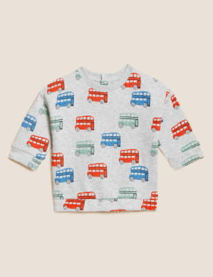 

Boys M&S Collection Cotton Rich Bus Print Sweatshirt - Grey Marl, Grey Marl