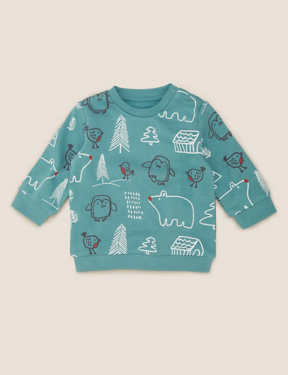 Cotton Winter Woodland Print Sweatshirt (0-3 Yrs)