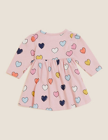 Pure Cotton Heart Print Dress (0-3 Yrs)