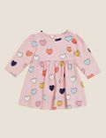 Pure Cotton Heart Print Dress (0-3 Yrs)