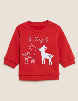 

Unisex,Boys,Girls M&S Collection Cotton Rich Love Slogan Deer Sweatshirt (0-3 Yrs) - Red Mix, Red Mix