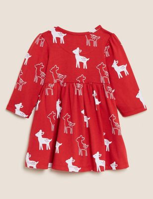 M&S Girls Pure Cotton Deer Print Dress (0-3 Yrs)