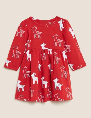

Girls M&S Collection Pure Cotton Deer Print Dress (0-3 Yrs) - Red, Red