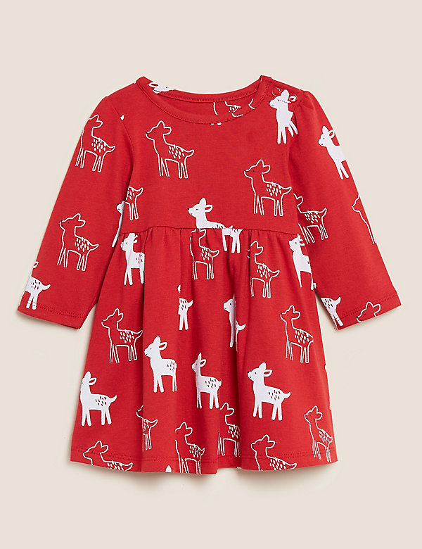 Pure Cotton Deer Print Dress (0-3 Yrs)