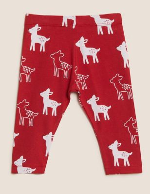 

Unisex,Boys,Girls M&S Collection Cotton Rich Deer Leggings (0-3 Yrs) - Red Mix, Red Mix