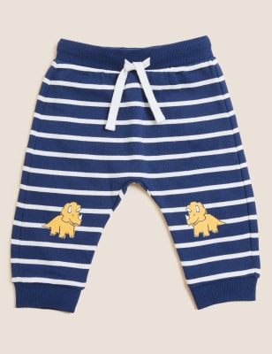 

Boys M&S Collection Cotton Rich Striped Dinosaur Joggers (0-3 Yrs) - Navy, Navy