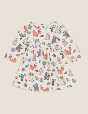 

M&S Collection Vestido 100% algodón con estampado de animales del bosque (0-3 años) - Cream Mix, Cream Mix