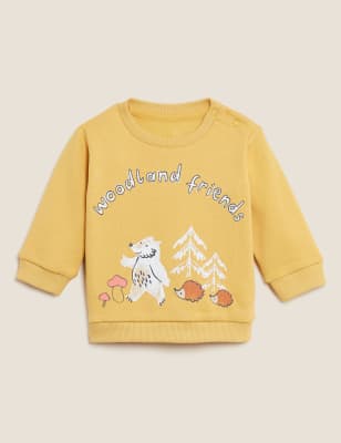 

M&S Collection Sudadera de algodón con texto 'Woodland Friends' (0-3 años) - Yellow, Yellow