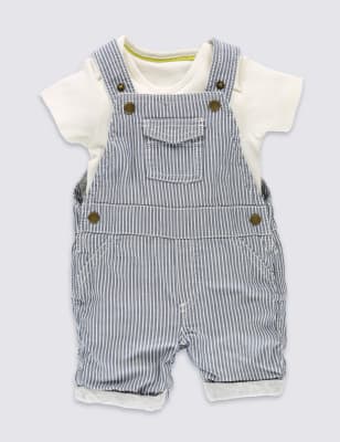 2 Piece Pure Cotton Striped Bibshort & Bodysuit Outfit | M&S