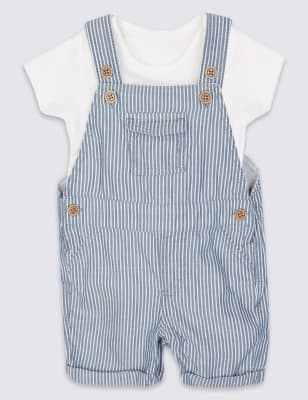 2 Piece Pure Cotton Bodysuit & Bib Shorts Outfit | M&S