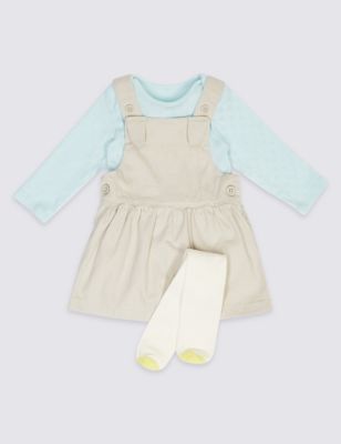 3 Piece Baby Pinny & Bodysuit with Tights
