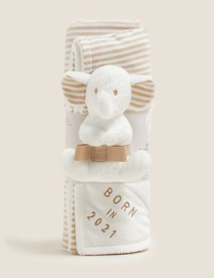 Coffret cadeau éléphant avec texte « Born In 2021 » - Blanc Assorti