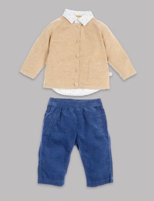 3 Piece Cotton Shirt and Cord Trouser with knitted cardigan