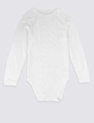 Body 100 % coton à manches longues et coutures plates (du 3 au 16 ans) - White