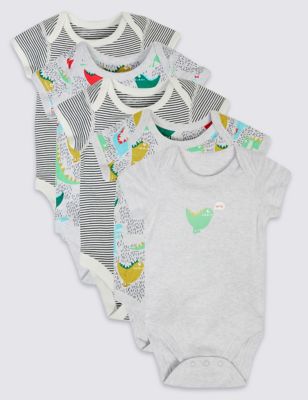 5 Pack Pure Cotton Baby Bodysuits | M&S