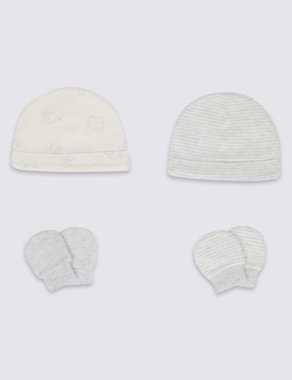 Adaptive 4 Piece Pure Cotton Premature Hat & Mittens Set