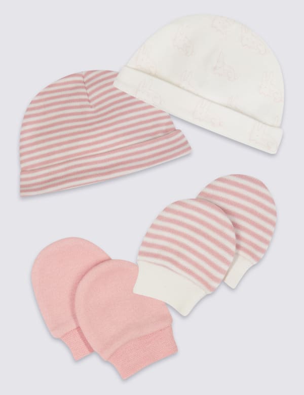 Adaptive 4 Piece Pure Cotton Premature Hat & Mittens Set