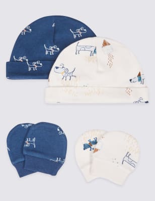 Ensemble 4&nbsp;pi&egrave;ces 100&nbsp;% coton avec bonnet et moufles pour pr&eacute;matur&eacute;s, facile &agrave; enfiler