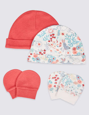 Ensemble 4&nbsp;pi&egrave;ces 100&nbsp;% coton avec bonnet et moufles pour pr&eacute;matur&eacute;s, facile &agrave; enfiler