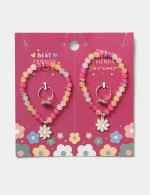 M&S Girl's 2 Pack BFF Daisy Ring and Bracelet Set - Pink, Pink