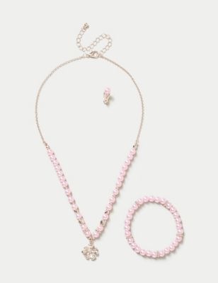 M&S Girl's Daisy Pink Necklace and Bracelet Set, Pink